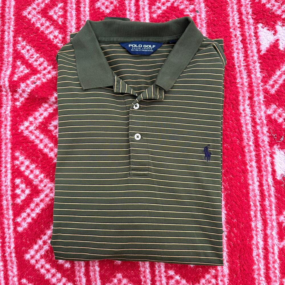 Polo Golf Ralph Lauren Men's XL Striped Polo Shirt - 100% Pima Cotton - Green